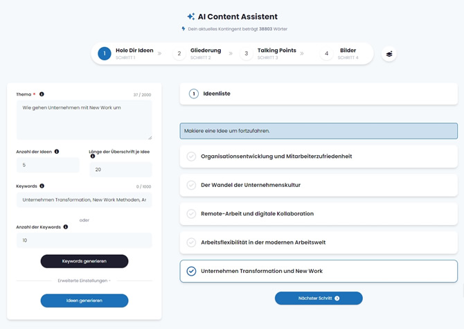 AI Content Assistent Schritt 1
